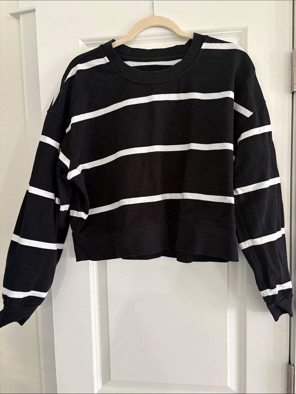 lululemon athletica Black & White Striped Cropped Crewneck Sweatshirt